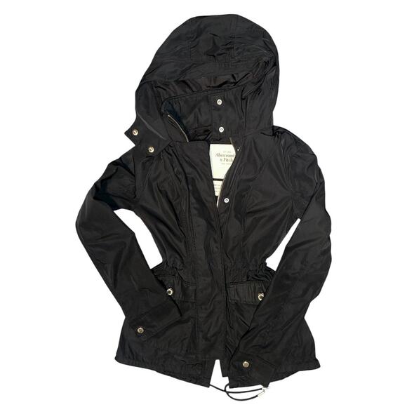 Abercrombie & Fitch Women's extra small Black NYLON PARKA Coat rain jacket - Picture 9 of 10